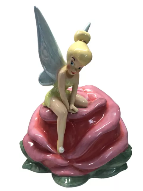RARE Vintage DISNEY TINKERBELL On Rose Ceramic LARGE Cookie Jar ** Missing Lid RARE Vintage DISNEY TINKERBELL On Rose Ceramic LARGE Cookie Jar ** Missing Lid
