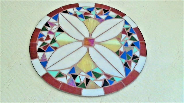 Tiffany Style Slag Glass Disc/Suncatch/Window Insert 10" Diameter Flower Design