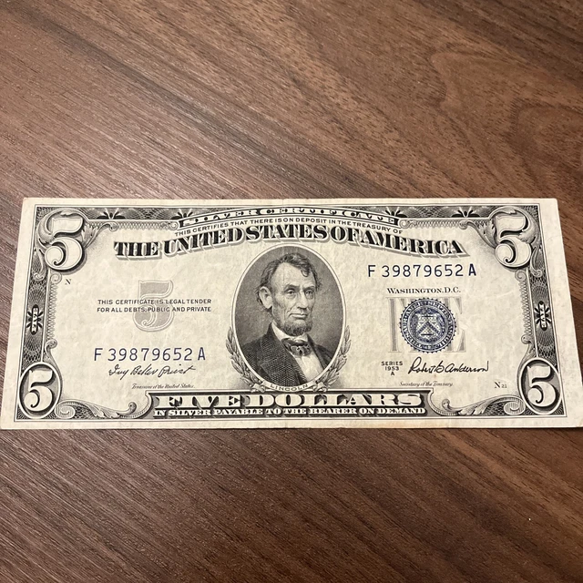 1953 Five Dollar $5 Silver Certificate Note C-A Series VG+