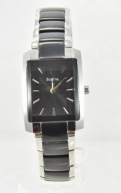 Donna Bulova 98L148 Nero Bicolore Acciaio Inox Quadrante Nero Orologio