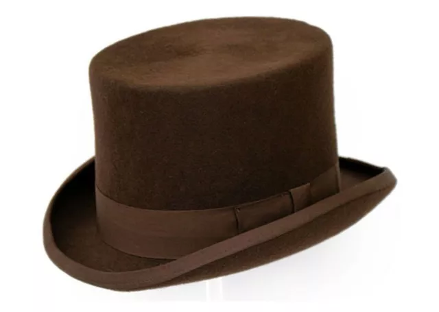 Gents Wedding Derby Event 100% Wool Hand Made Satin Lined Brown Top Felt Hat!!!