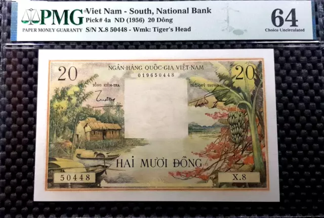 PMG 64 UNC 1956 Vietnam State Bank 20 Dong banknote (+FREE1 B/note) #22917