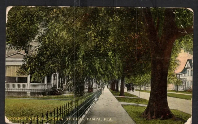 Florida Postcard Seventh Ave In Tampa Heights Man With Horse & Wagon Unposted