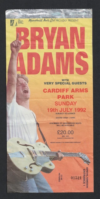 BRYAN ADAMS TOUR propramme 1992 and concert ticket £21.50 - PicClick UK