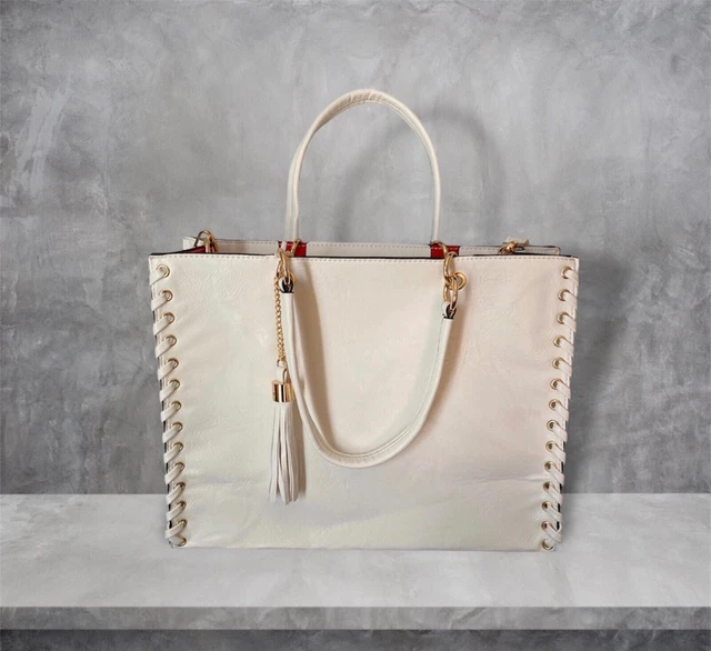 Borsa da Donna a Tracolla Grande Ecopelle Bianca 2in1 Pechette