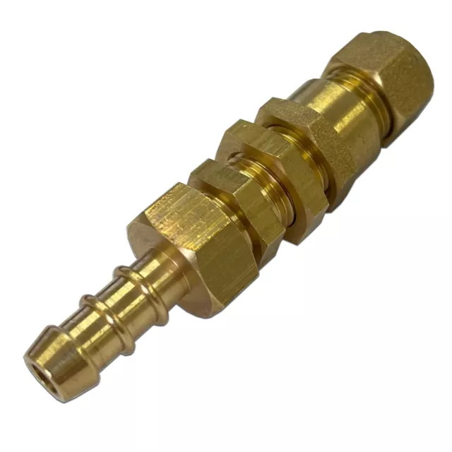 BULKHEAD FITTING LPG FULHAM NOZZLE 8mm COMPRESSION BRASS TO 8mm BORE GAS HOSE