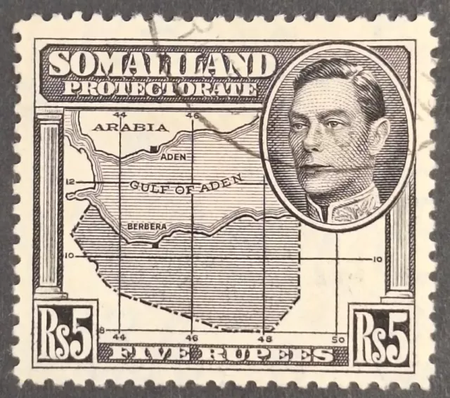 Somaliland Protectorate 1938, "Map" 5r.black Stamp Used