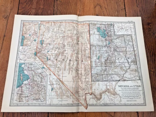 1903 large colour fold out map titled " nevada & utah "