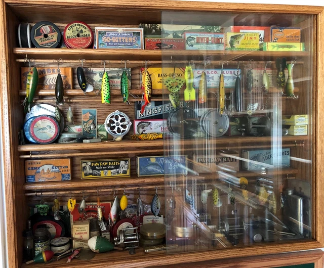 VINTAGE FISHING TACKLE Collection In Oak Display Cabinet $2,999.95 -  PicClick