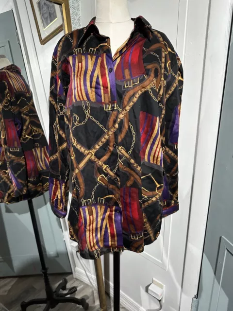Ralph Lauren Women’s Button Down Shirt Size 2X Equestrian Print Blouse Top