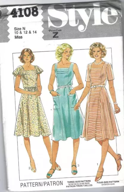 Style Sewing Pattern 4108, Vintage Dress Square Neckline, Size 10 - 14 Uncut