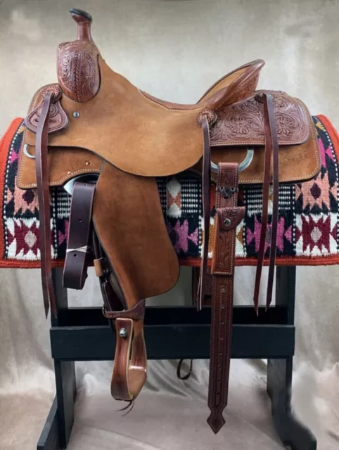 Western hot padded seat saddle 16'on Eco-leather buffalo brown rough out natural