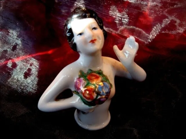 La mitad muñeca Mata Hari Sexy Flores Half Doll Pincushion Arms Away Art Deco-al