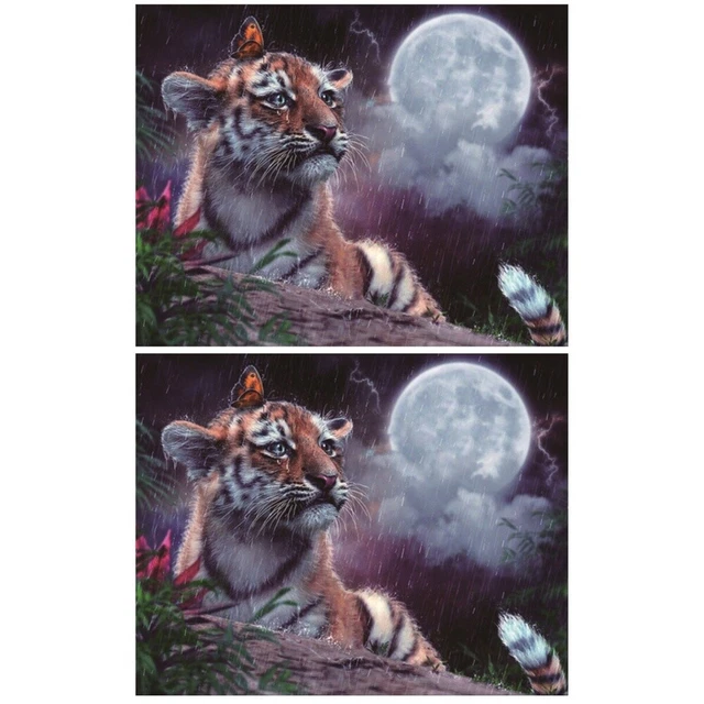 2 stücke Unframed Tiger Perlen Malerei Handgemachte Wanddekoration Kreuzstich