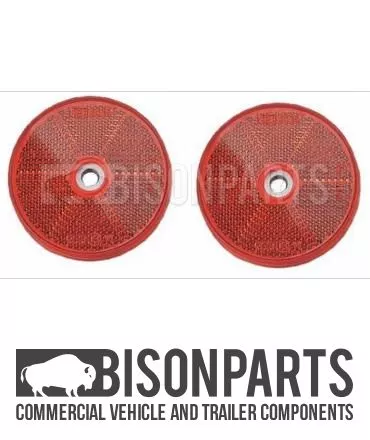*Red Round Rear Reflector Bolt / Screw On & Self Adhesive O/D 80Mm Bp76-084W X 2