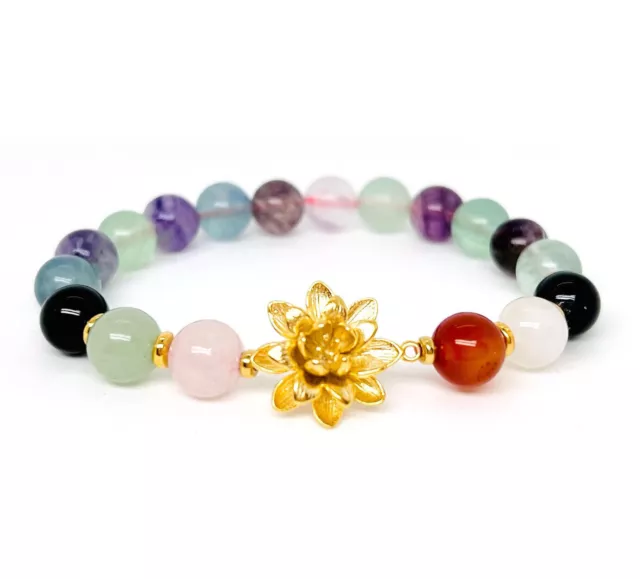 Gold Lotus Fluorite Gemstone Bracelet, Protection for Pregnancy and Childbirth