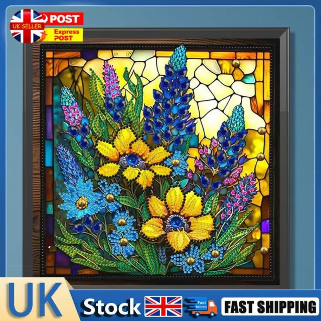 5D DIY Partial Special Shape Drill Diamond Painting Flower Stain GlassKit30x30cm