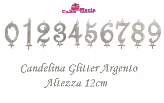 Candelina Candela x torta compleanno color Argento Glitter Cake Design da 0 a 9