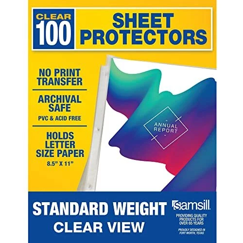 8.5x11 Inch Page Protectors for 3 Ring Binder, Standard Weight, 100 Pack