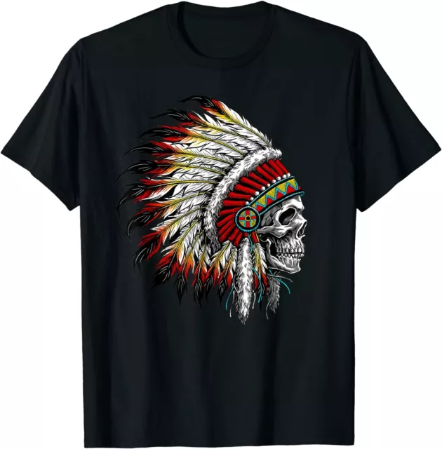 NEW LIMITED Native American Indian Chief Skull Motorcycle Headdress T-Shirt