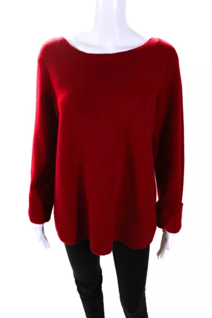 Vince Womens Cashmere Long Sleeve Crewneck Knit Sweater Top Red Size L