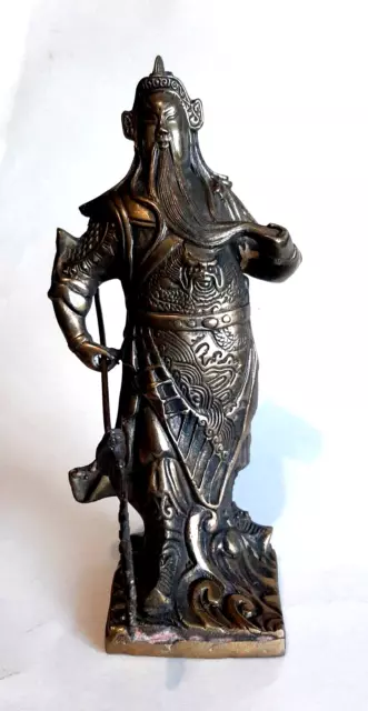 Antique Chinese God Gaug Gong Yu 9 1/2"H Brass Statue God of Warrior & Wealth