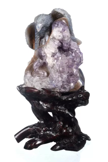 5.08" Natural Geode Amethyst Eagle Carving collectibles Reiki Decor Gift# AY71
