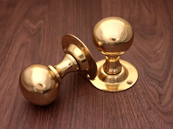 Polished Brass Victorian Period Ball Style Round Internal Mortice Door Knob Set