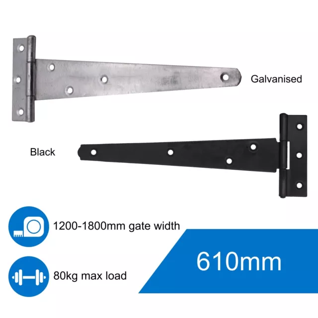 Tee Hinges Gate Shed PAIR +SCREWS Galvanised Zinc Black Door Heavy Duty  4"-24"