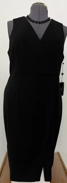 Adrianna Papell Black Sleeveless Zip Sheath Dress V Neck Front Slit New Size 14