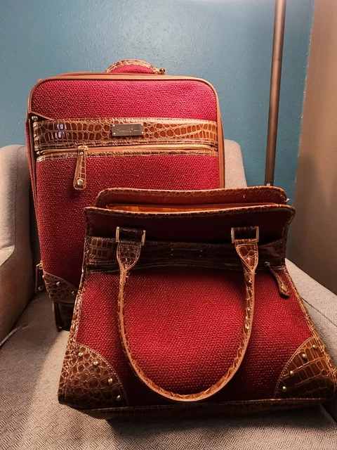Samantha Brown SET Vntg Croco Embossed 21" Rolling Bag Carry On Luggage Burgandy 2