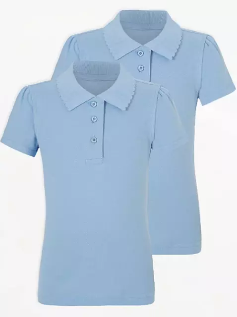 GIRLS School POLO Shirt Scallop 2 Pack George Children Kids Uniform Short Sleeve