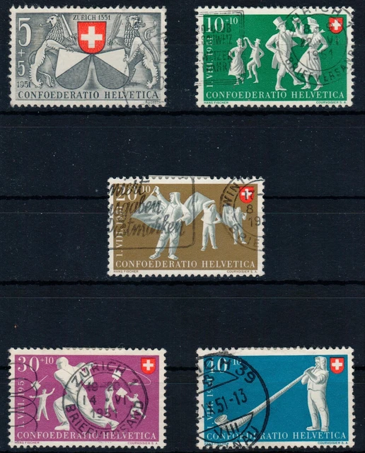 Schweiz 1951 - "Pro Patria" MiNr. 555 bis 559 gestempelt