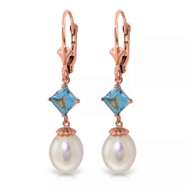9.5 Carat 14K Solid Rose Gold Charisma pearl Blue Topaz Earrings