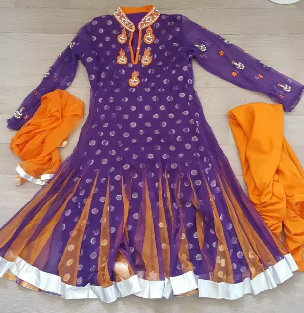 NEW Girls Ladies Indian Pakistani Designer Purple Anarkali Salwar Small Size 34