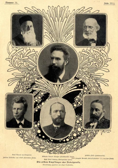 Die ersten Empfänger der Nobelpreise:Röntgen-Behring-Dunant-Passy-vant'Hoff 1901