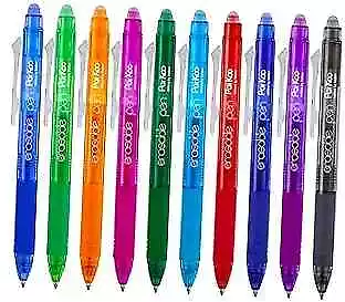 Retractable Erasable Gel Pens Clicker, Fine Point 0.7mm, Assorted 10 Colors