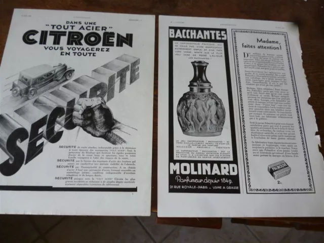 CITROEN tout acier 77 + MOLINARD + PALMOLIVE publicité papier ILLUSTRATION 1931