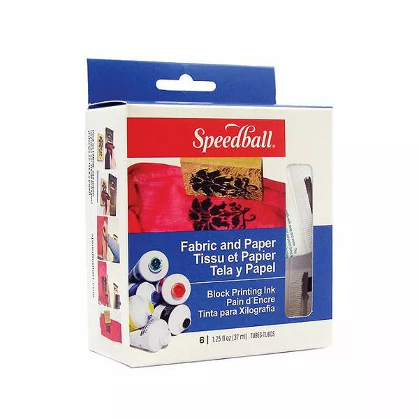 Stoff & Papierblock Druck Tinte 6er Set - Speedball - Linolschneiden, Entlastung