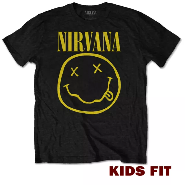Nirvana T SHIRT Official Happy Face Smile Kids Boys Girls Licensed Rock Tee NEW