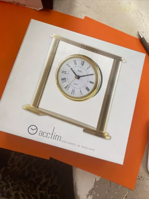 acctim mantle clock new in box colgrove glass panel metel case