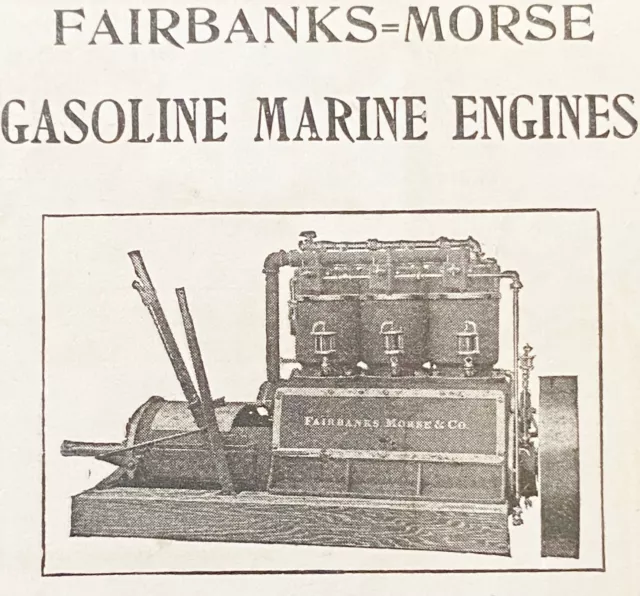 Antique 1903 FAIRBANKS-MORSE Vtg Print Ad~4Cycle Gasoline Marine Boat Engine Pic