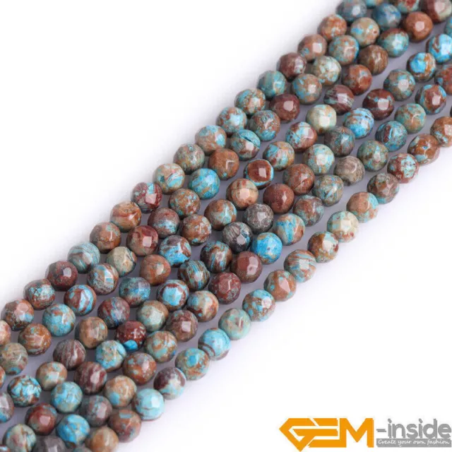 Faceted Blue Crazy Lace Agate Gemstone Round Jewelry Making Beads 15" 4/6/8/10mm