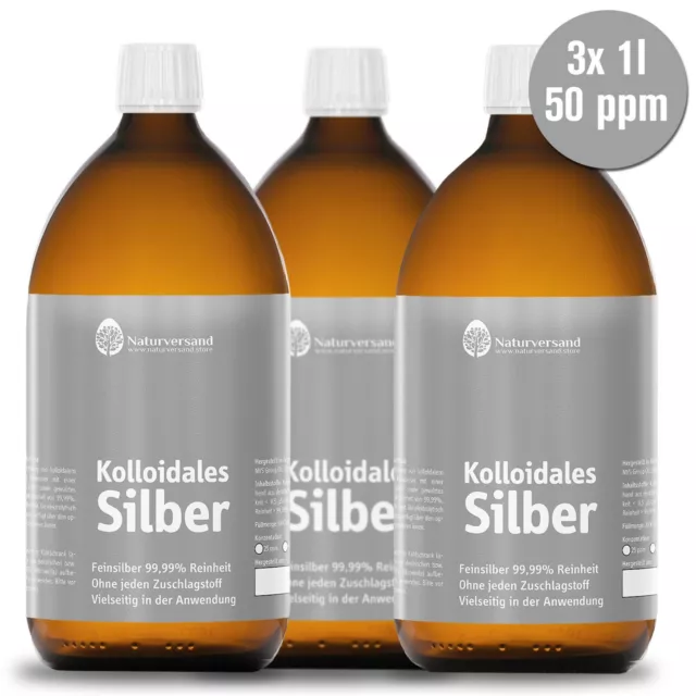 Kolloidales Silber (Silberwasser) 3x 1000 ml (3 Liter), 50 ppm hoch konzentriert