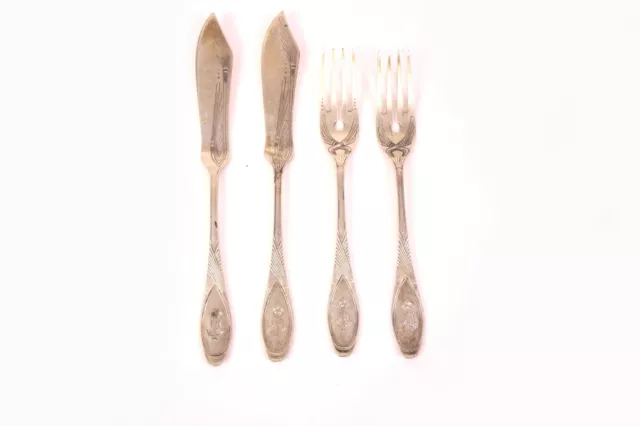 4 tlg. Fischbesteck Roesner Dresden Hofjuwelier Wilkens 800er Silber Jugendstil