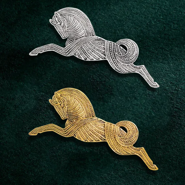 Art Deco / Celtic Style Silver Tone Galloping Horse Brooch / Pendant Shawl Pin