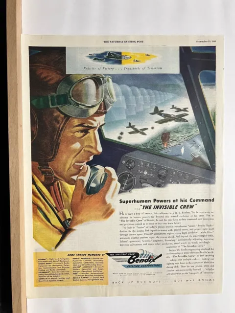 Vintage 1943 Wartime Advertising - Bendix AVIATION CORP WWII Print Ads (Ot+)
