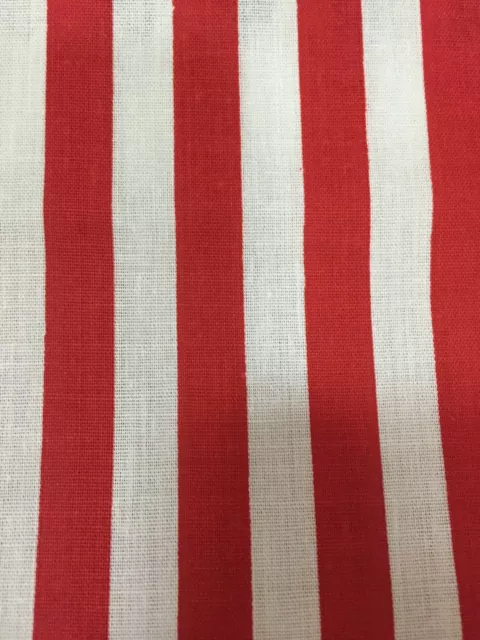 Red White Half Inch Striped Poly Cotton Fabric - 50 Yard Roll