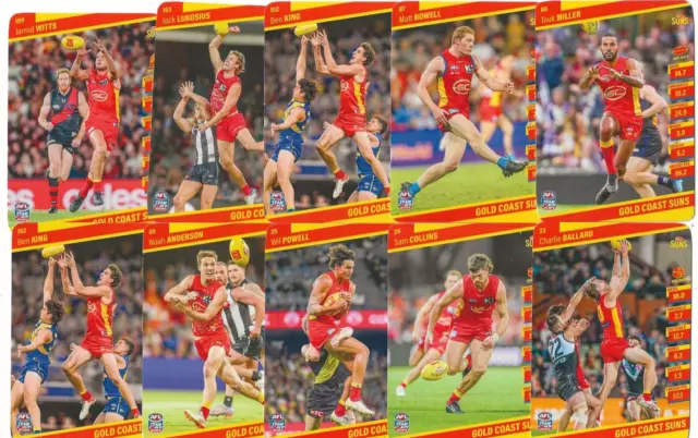 2024 Teamcoach Gold Coast Suns Common Base Team Set 10 Cards Afl