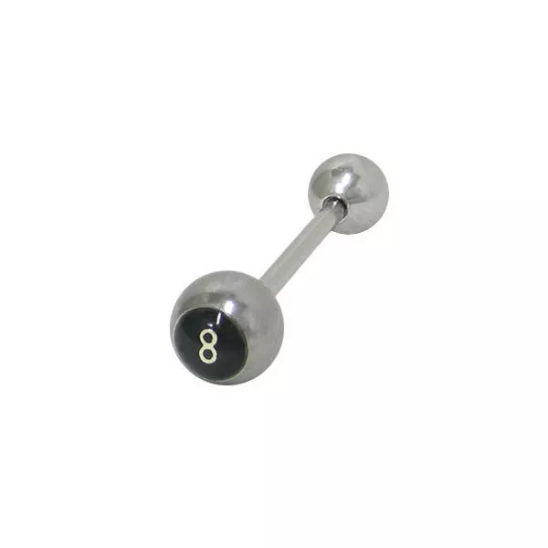 Tongue Ring 14G Straight Barbell High Polish Surgical Steel Shaft 8 Ball Logo